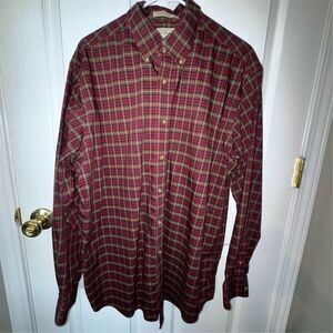 LL Bean Men's Plaid Long Sleeve Button-Up Shirt Size L Preppy Workwear Rustic